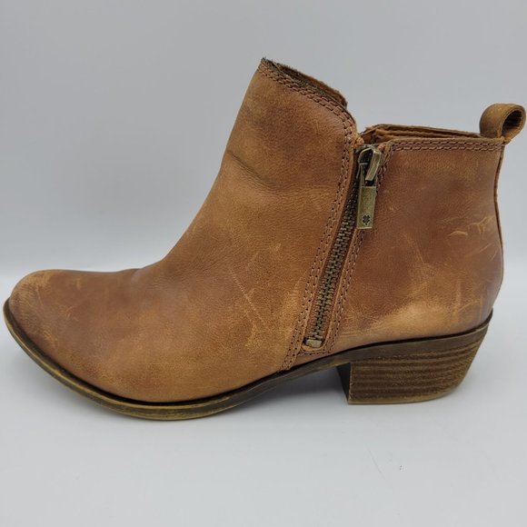 Lucky Brand Booties Womens 6.5 Suede Leather Ankle Boots Brown Distressed - Picture 4 of 11